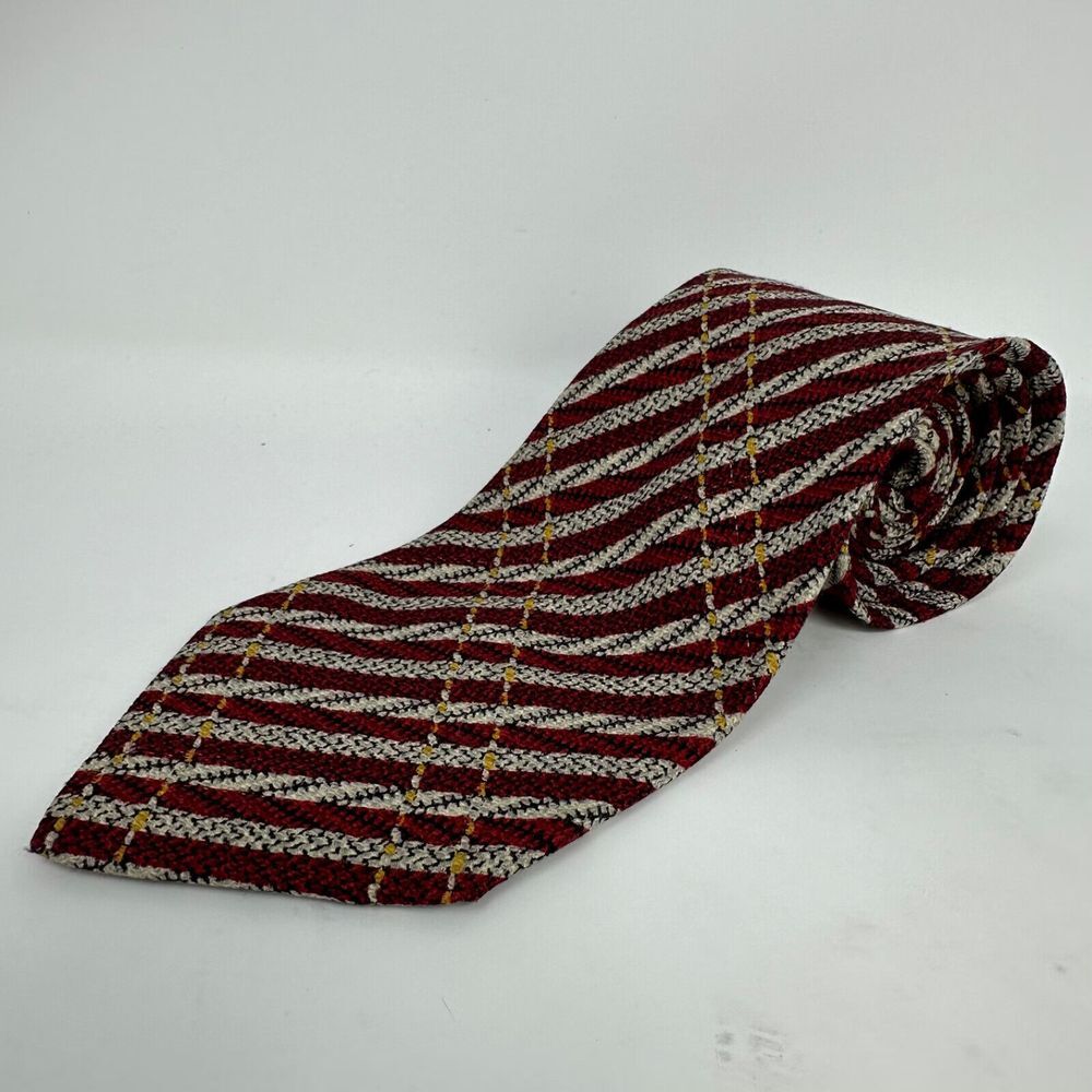 Ermenegildo Zegna Necktie Tie Silk Men's Red Cream White Striped